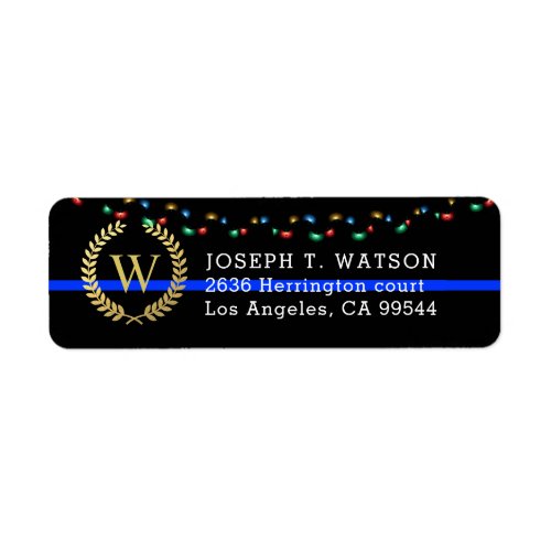 Police Monogram Faux Gold Wreath Holiday Address Label