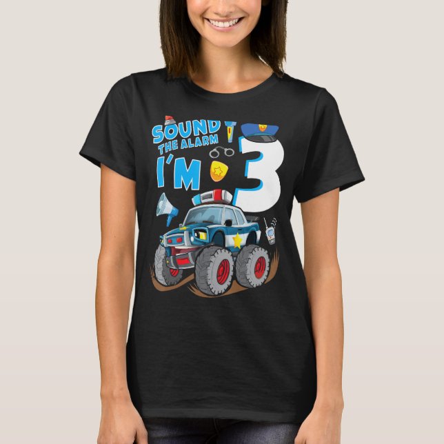 Police Monster Car 3rd Birthday Boy Cop Policeman  T-Shirt (Front)