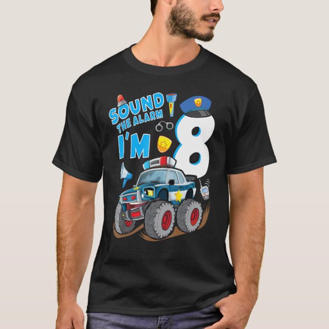 Police Monster Car 8th Birthday Boy Cop Policeman  T-Shirt (Front)