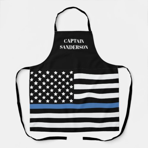 Police Name Thin Blue Line American Flag Officer Apron