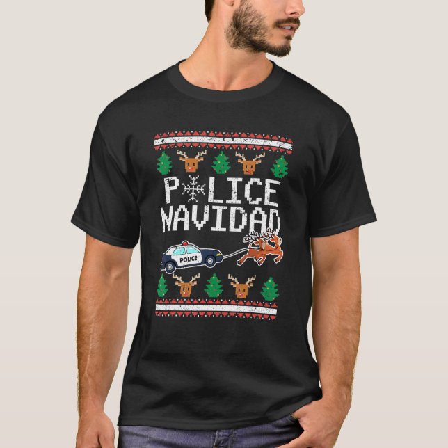 Police Navidad Ugly Christmas Reindeer  Policeman  T-Shirt (Front)