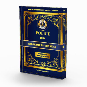 Police navy gold year end elegant policeman cop acrylic award