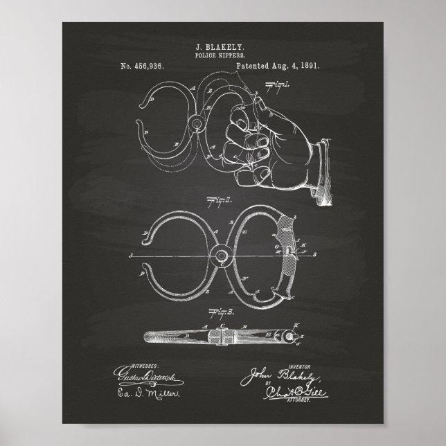 Police Nippers 1891 Patent Art - Chalkboard Poster (Front)