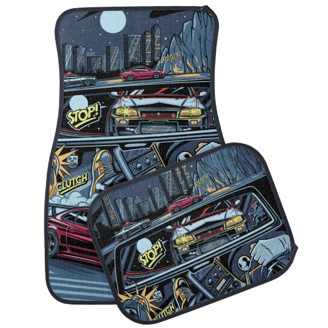 Police Nissan Skyline chasing Silvia s15 Japan Car Floor Mat (Set)