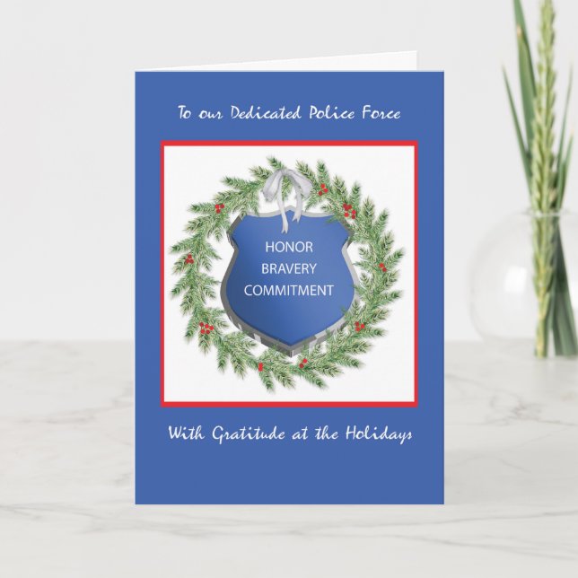 Police Office Happy Holidays Thank You Wreath Card (Front)