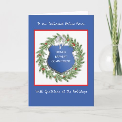 Police Office Happy Holidays Thank You Wreath Card