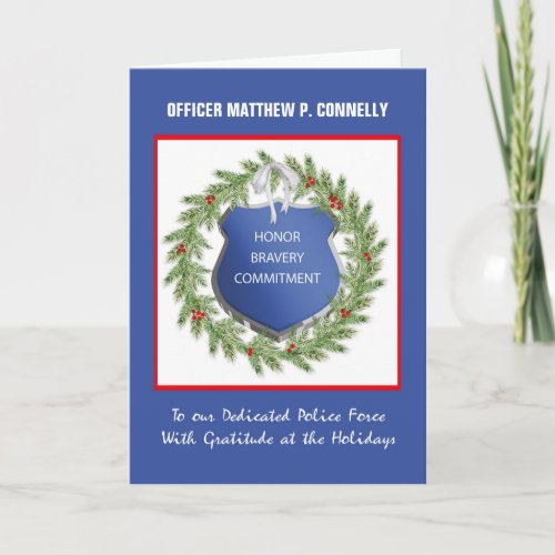 Police Office Happy Holidays Thank You Wreath Card