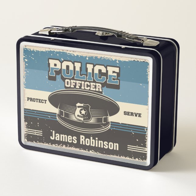 Police Officer Aged Hat Personalized Metal Lunch Box (Back)