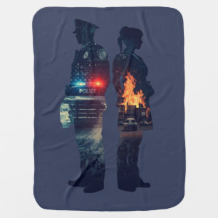 Police Officer and Nurse Couple Silhouette Baby Blanket