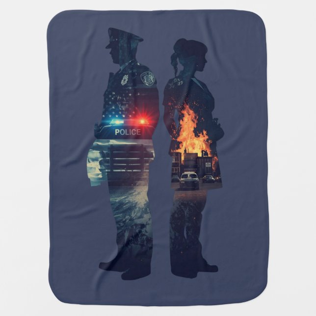 Police Officer and Nurse Couple Silhouette Baby Blanket (Front)