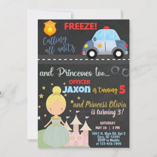 Police Officer and Princess siblings invitation Invitation