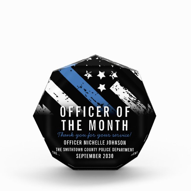 Police Officer Appreciation Employee of the Month Acrylic Award (Front)
