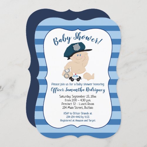 Police Officer Baby Cop Striped Invitation