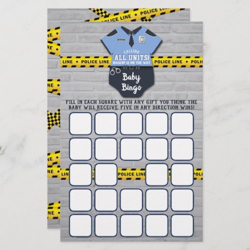 Police Officer Baby Shower Bingo