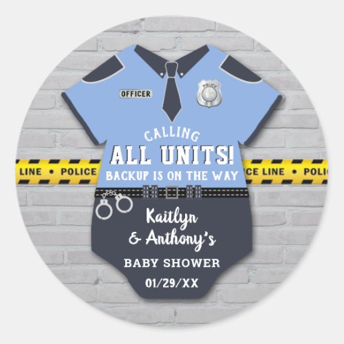 Police Officer Baby Shower Classic Round Sticker