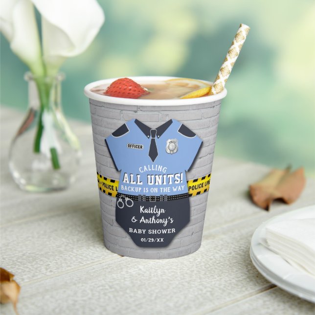 Police Officer Baby Shower Paper Cups (Insitu)