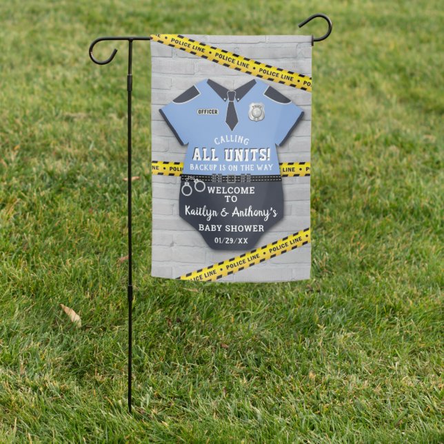 Police Officer Baby Shower Welcome Garden Flag (In SItu)