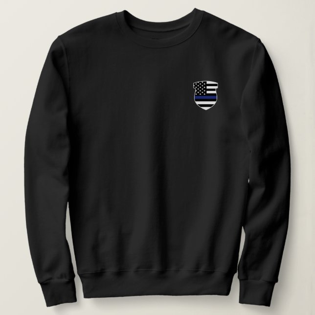 Police Officer Badge Thin Blue Line Flag Sweatshirt (Design Front)