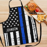 Police Officer BBQ Personalized Thin Blue Line Apron<br><div class="desc">Thin Blue Line Police Apron - USA American flag design in Police Flag colors, distressed design . This personalized police apron is perfect for birthdays, Christmas, police retirement gifts, or fathers day for your police officer. Perfect for all police officers, law enforcement officers and police family and supporters. Personalize with...</div>