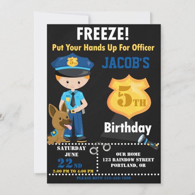 Police officer birthday invitation Boy cops party (Front)