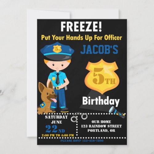 Police officer birthday invitation Boy cops party