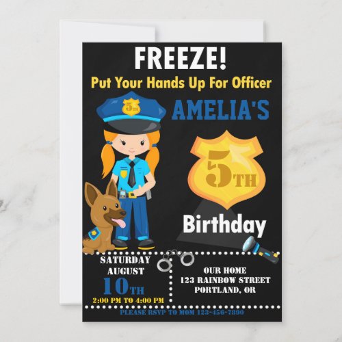 Police officer birthday invitation Cops party