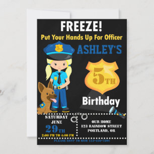 Police officer birthday invitation Girl K9 dog