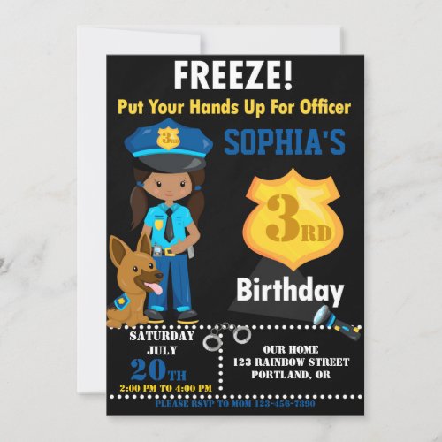 Police officer birthday invitation Girl party