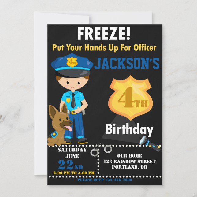Police officer birthday invitation Police badge (Front)