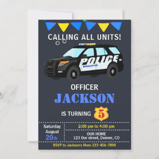 Police officer birthday invitation Police car unit