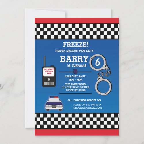Police officer Birthday Party Detective Invite