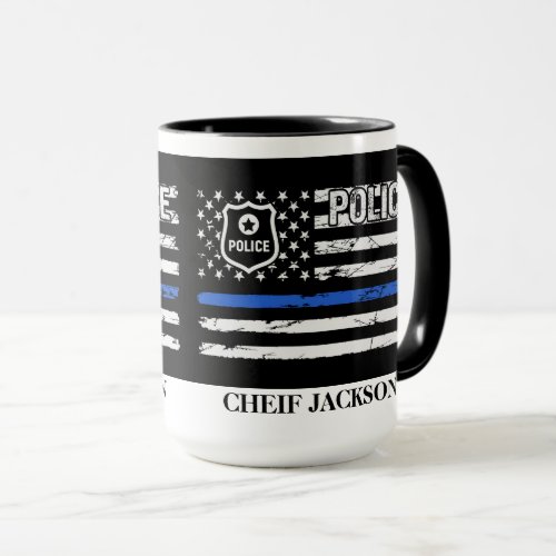   Police Officer Blue Line Flag Badge Coffee Mug
