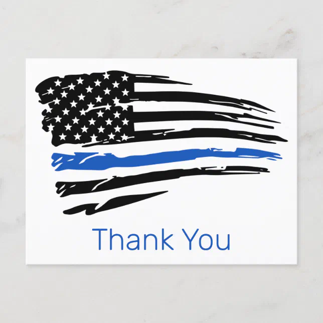 Police Officer Blue Line Law Enforcement Thank You Postcard | Zazzle