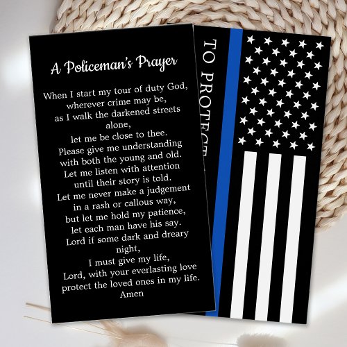 Police Officer Blue Line Policemans Prayer Card