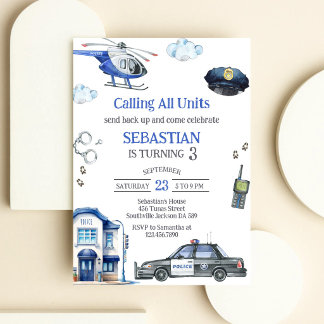 Police Officer Calling All Units Kids Birthday Invitation