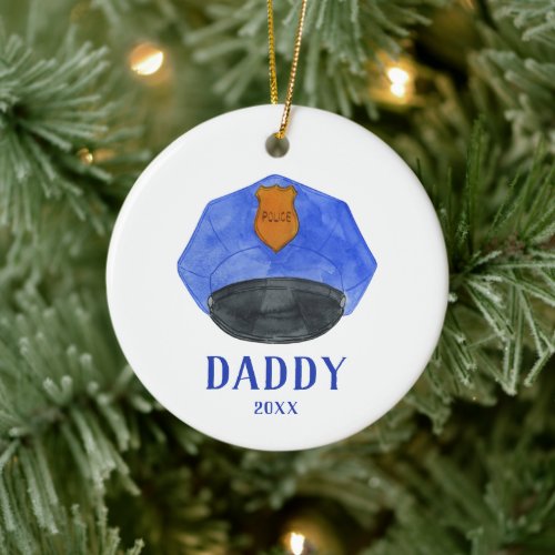 Police Officer Cap Personalized Daddy Policeman Ceramic Ornament