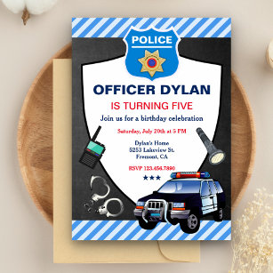 Police Officer Chalkboard Kids Birthday Party Invitation