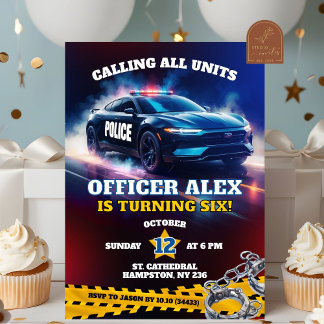 Police Officer Cop Car Birthday Boy Invitation