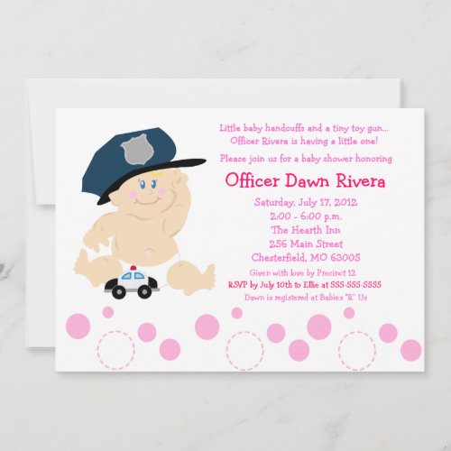 POLICE OFFICER Cop GIRL Baby Shower Invitation 5x7