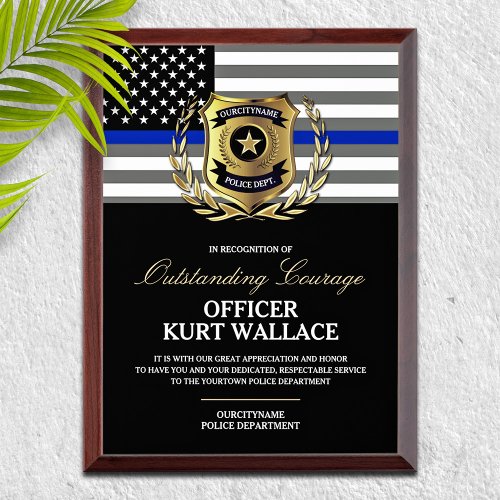 Police Officer Courage Commendation  Award Plaque