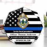 Police Officer Custom Department Logo Blue Line Acrylic Award<br><div class="desc">Celebrate and show your appreciation to an outstanding Police Officer with this Thin Blue Line Award - American flag design in Police Flag colors , modern black blue design with custom police department logo. Personalize this police officer award with officers name, text with law enforcement department name, logo and community,...</div>