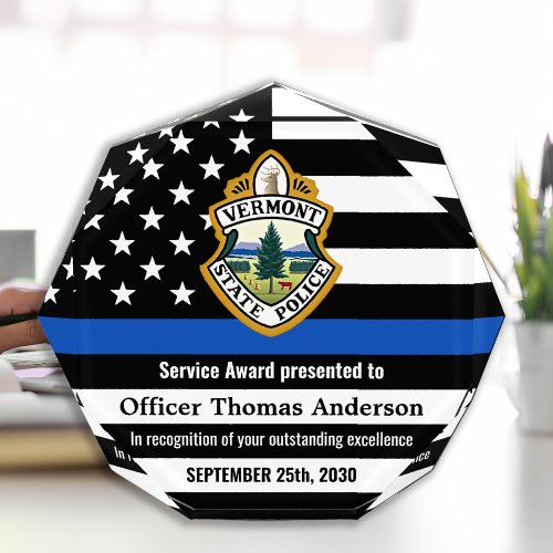 Police Officer Custom Department Logo Blue Line Acrylic Award