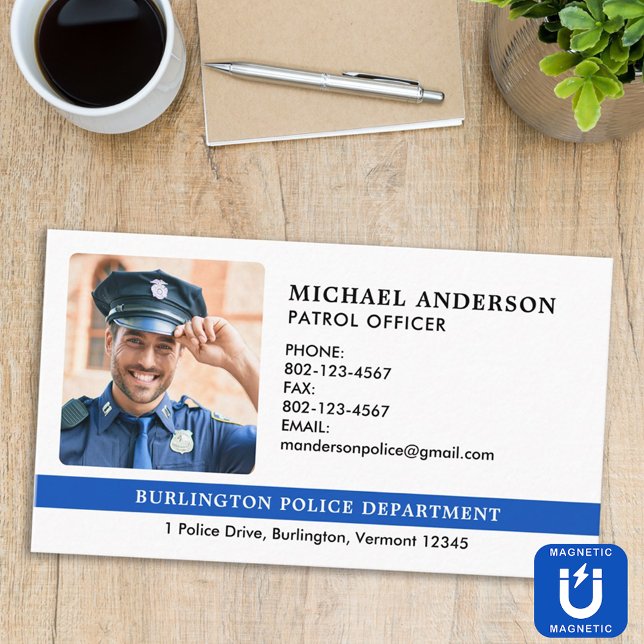 Police Officer Custom Law Enforcement Dept Photo Business Card Magnet (Creator Uploaded)