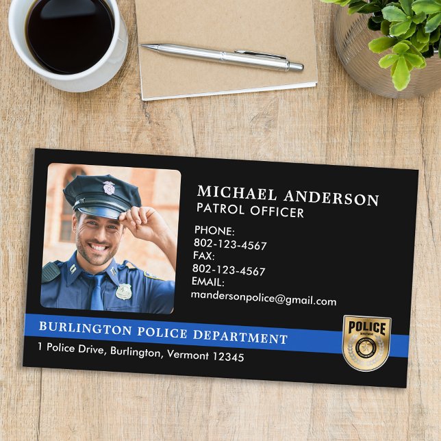 Police Officer Custom Law Enforcement Logo Photo Business Card (Creator Uploaded)