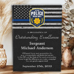 Police Officer Custom Logo Blue Line Recognition  Acrylic Award<br><div class="desc">Celebrate and show your appreciation to an outstanding Police Officer with this Thin Blue Line Award - American flag design in Police Flag colors , modern black blue design with custom police department logo. Personalize this police officer award with officers name, text with law enforcement department name, logo and community,...</div>