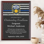 Police Officer Custom Logo Blue Line Recognition  Award Plaque<br><div class="desc">Celebrate and show your appreciation to an outstanding Police Officer with this Thin Blue Line Award - American flag design in Police Flag colors , modern black blue design with custom police department logo. Personalize this police officer award with officers name, text with law enforcement department name, logo and community,...</div>