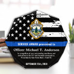 Police Officer Custom Logo Thin Blue Line Service  Acrylic Award<br><div class="desc">Celebrate and show your appreciation to an outstanding Police Officer with this Thin Blue Line Award - American flag design in Police Flag colors , modern black blue design with custom police department logo. Personalize this police officer award with officers name, text with law enforcement department name, logo and community,...</div>