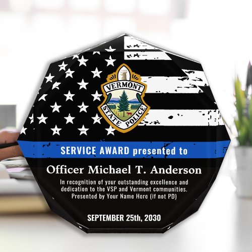 Police Officer Custom Logo Thin Blue Line Service  Acrylic Award