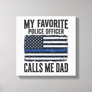 Police Officer Dad Thin Blue Line Vintage Vector D Canvas Print