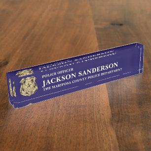 Police Officer Department Thin Blue Line Badge Desk Name Plate